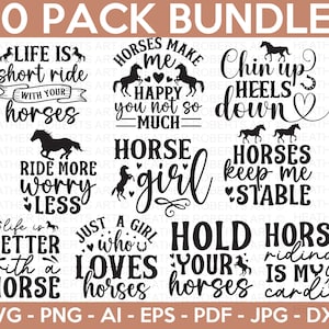 Pacchetto SVG cavallo, Cavallo SVG, Amante del cavallo SVG, Citazioni cavallo in formato SVG, Camicia cavallo in formato SVG, Stabile in formato SVG, Ragazza cavallo in formato SVG, Cricut Cut File, Silhouette