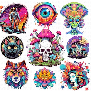 Psychedelic Sublimation Bundle, Magic Mushrooms PNG, Psychedelic png Decor, Psychedelic Art, Psychedelic Wall Art png, Sublimation PNG