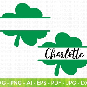 Shamrock Clover Monogram SVG, Split Monogram svg, Clover Name Frame svg, St. Patrick's Day SVG, Shamrock svg, Cortar archivo para Cricut,Silueta