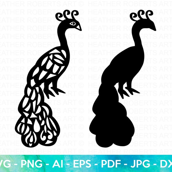 Peacock SVG,  Peacock Cutting File,  Peacock Clipart, Bird SVG, Peacock Feather SVG, Bird svg, Peacock Decor, Cut File for Cricut,Silhouette