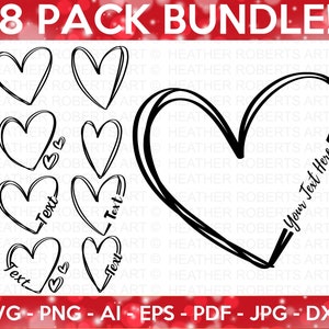 Doodle Heart SVG Bundle, Heart SVG Bundle, Sketch, Hand-drawn Heart svg, Valentine Heart svg, Name Frame svg, Cut Files Cricut, Silhouette