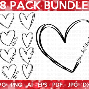 Doodle Herz SVG Bundle, Herz SVG Bundle, Skizze, handgezeichnetes Herz svg, Valentine Heart svg, Name Frame svg, Cut Files Cricut, Silhouette