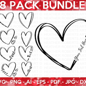 Doodle Heart SVG Bundle, Heart SVG Bundle, Sketch, Hand-drawn Heart svg, Valentine Heart svg, Name Frame svg, Cut Files Cricut, Silhouette