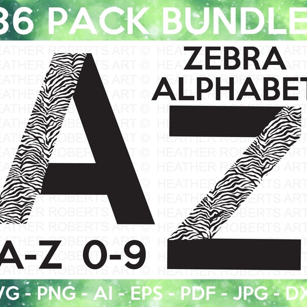 Zebra Monogram Alphabet and Numbers SVG Bundle, Zebra Print Letters SVG Bundle, Zebra Pattern svg, Cricut Cut File, 36 Individual Cut File