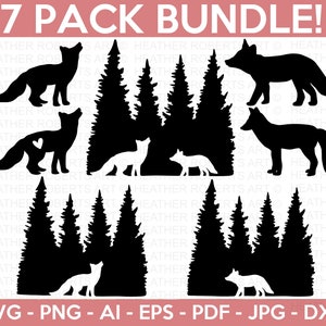 Fox SVG Bundle, Fox Silhouette SVG, Fox in the Woods svg, Cute Fox Clipart svg, Woodland Fox svg, Cut Files for Cricut, Silhouette