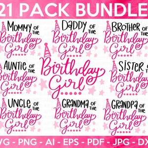 Family Birthday SVG Bundle, Birthday SVG, Birthday Girl svg, Birthday Shirt SVG, Family Shirt svg, Hand-lettered Design, Cut files Cricut