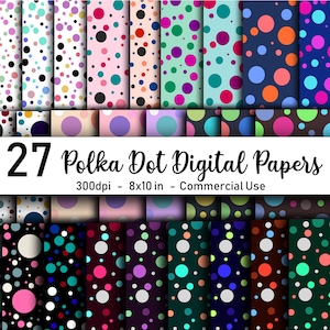 PACK de 27 papiers numériques à pois, téléchargement immédiat, pois arc-en-ciel, pages de scrapbooking, scrapbooking numérique, motifs à pois