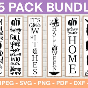 Paquete SVG de letrero de porche de otoño, letrero de porche de Halloween, letreros de porche de otoño, paquete SVG de letreros de bienvenida, archivos cortados para Cricut, silueta