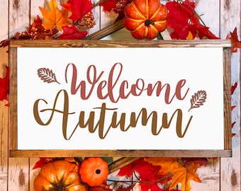 Welcome Autumn SVG: Fall Leaves, Pumpkin Sign (Digital Download)