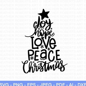 Christmas Tree SVG, Joy Svg, Peace svg, Love svg, Christmas shirt, Winter SVG, Snowflakes svg, Holiday svg, Cut File for Cricut, Silhouette