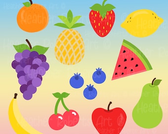Fruit Clipart Set: Strawberry, Apple, Pineapple (PNG & JPG) (Digital Download)