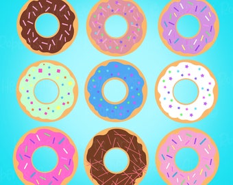 Sprinkled Donuts Clipart: 9 Pack, Colorful Pastry Graphics (Digital Download)