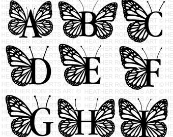 Schmetterling Monogramm Alphabet SVG, PNG, Monogramm Rahmen Alphabet, geschnittene Datei für Cricut, Silhouette, 26 individuell geschnittene Dateien