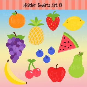 11 PACK Fruit Clipart Set - conjunto de clip art de morango, maçã, cerejas, abacaxi, frutas - uso pessoal, uso comercial, download instantâneo
