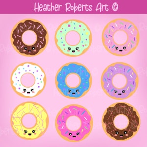 9er Pack Kawaii Donuts süße digitale Clipart, Donut Clipart, Donut Grafiken, süße Kawaii Grafiken, Kawaii Clip Art, Instant Download