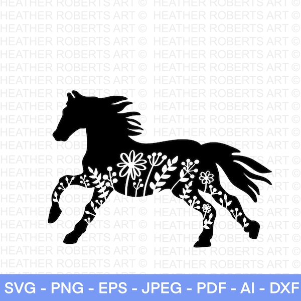 Cheval floral svg, Cheval svg, Rustique svg, Ferme svg, été svg, Silhouette animale, fleur SVG, chemise svg, Fichier coupé Cricut, Silhouette