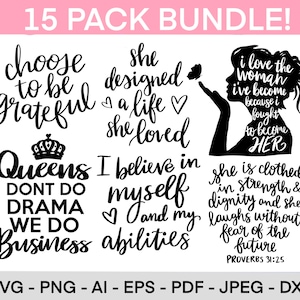Frauen Empowerment Bundle SVG, Motivations svg, Positive Zitate svg, Mädchen-Zitate svg, Girl Power, Boss Lady, Queen svg, Cut File for Cricut