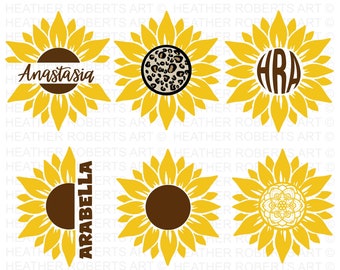 Sunflower SVG Bundle, Sunflower SVG, Flower Svg, Monogram Svg, Half Sunflower Svg, Sunflower Svg Files, Cut file Cricut, Silhouette, Cameo
