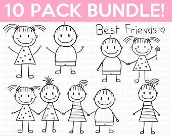 10 PACK Stick Figuren SVG Bundle - Stick Boy Clipart - Stick Girl Png - Stick People, Vektoren, Jpeg, Kinder schreiben, Cut File Cricut