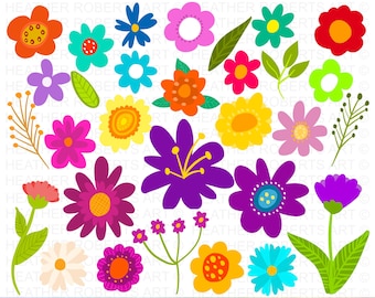 Ensemble de clipart fleurs, fleurs colorées, sublimation, fleurs PNG, fleurs mignonnes PNG, décorations de fête, autocollants fleurs PNG, téléchargement immédiat