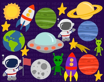 Ensemble de cliparts espace, planètes Clipart ensemble, planètes PNG, espace extra-atmosphérique png, clipart astronaute, vaisseau spatial png, OVNI png, fichiers par sublimation, PNG