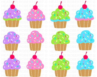 Cupcakes Clipart Set, Cupcake PNG, Cute Cupcakes PNG, Set of Cupcakes ...