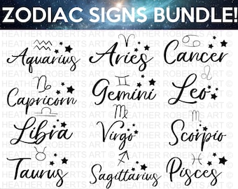 Zodiac Signs SVG Bundle, Astrology Signs svg, Zodiac Symbols svg, Constellation Signs svg, Astrology, Horoscope, Cut File Cricut, Silhouette