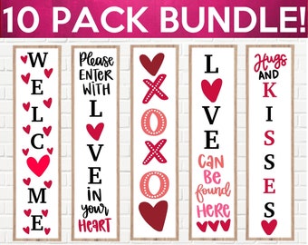 Valentine's Day Colored Porch Sign SVG Bundle, Valentines Day Bundle, Heart Porch Sign SVG, Welcome Signs, Vertical Signs, Cut Files Cricut,