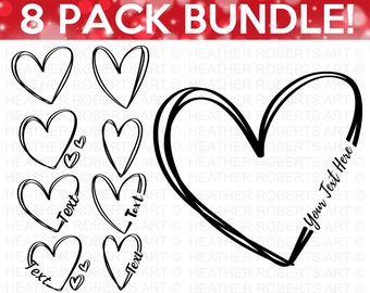 Doodle Heart SVG Bundle, Heart SVG Bundle, Sketch, Hand-drawn Heart svg, Valentine Heart svg, Name Frame svg, Cut Files Cricut, Silhouette