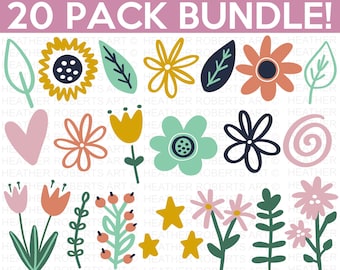 Floral Clipart Collection: Spring Flowers & Leaves PNG (Instant Download)