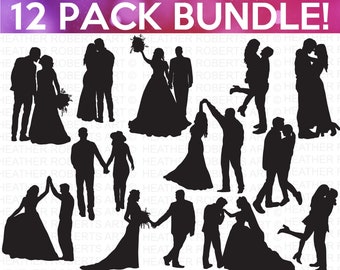Paquete SVG de silueta de boda, SVG de novia, SVG de novio, SVG de fiesta nupcial, SVG de boda, Letreros de boda, Camisas de boda, Archivo de corte Cricut