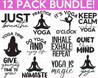 Paquete SVG de yoga, SVG de yoga, SVG de citas de yoga, SVG de camiseta de yoga, SVG de postura de yoga, SVG de Namaste, Archivo de corte para Cricut, Silhouette