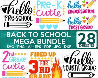 Back to School Mega SVG Bundle, Hello School SVG, Teacher svg, School, School Shirt for Kids, Kids Shirt svg, Hand-lettered ,Cut File Cricut