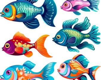 Imágenes prediseñadas de peces de colores: Animales marinos PNG (Descarga digital)