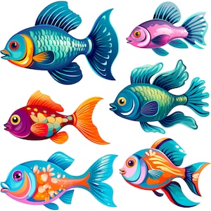 Fish Clipart Set, Fish PNG, Fish Clipart, Sea Creatures Clipart, Sea Animals, Sublimation, Cute Sea Creatures PNG, Cute Fish PNG