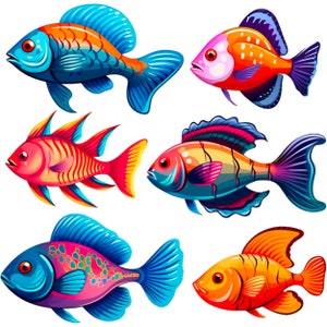 Fish Clipart Set, Fish PNG, Fish Clipart, Sea Creatures Clipart, Sea Animals, Sublimation, Cute Sea Creatures PNG, Cute Fish PNG