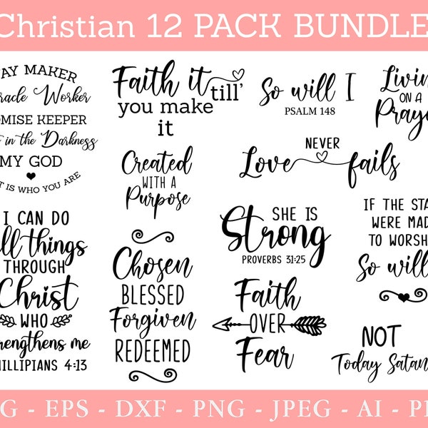 Christian Bundle SVG, Scripture Bundle, Instant Download, Bible Verse Bundle, Cut Files for Cricut, Religious SVG, Jesus, God, Faith svg dxf