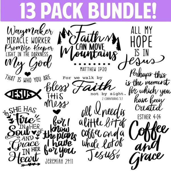 Kristna citat SVG-paket, skriftpaket, bibelverspaket, religiös SVG, Jesus, Gud, tro svg, Cricut Cut-filer, direktnedladdning
