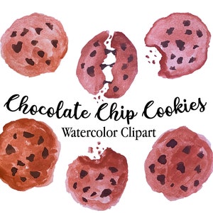 Watercolor Chocolate Chip Cookies Clipart, INSTANT DOWNLOAD, Sweets, Cookie Dough, Dessert Clipart, Biscuits PNG Files