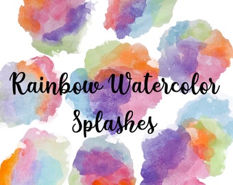 Rainbow aquarel splash illustraties: penseelstreekset (PNG-bestanden)