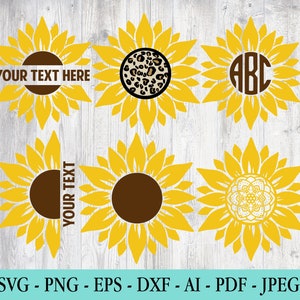 Sunflower SVG Bundle, Sunflower SVG, Flower Svg, Monogram Svg, Half Sunflower Svg, Sunflower Svg Files, Cut file Cricut, Silhouette, Cameo