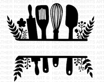 Kitchen Split Frame SVG, Kitchen Monogram svg, Flourish Kitchen SVG, Cooking Monogram svg, Kitchen Cut File, Cut File Cricut, Silhouette