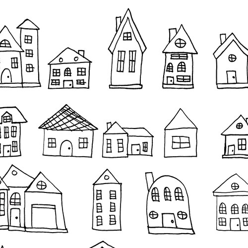 Black & White Houses Clipart Set PNG Hand Drawn Houses - Etsy