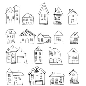 Black & White Houses Clipart Set - PNG hand drawn houses, doodles, cute houses, personal use, commercial use, instant download