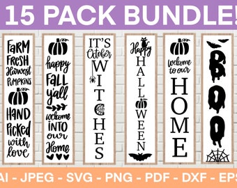 Fall Porch Sign SVG Bundle, Halloween Porch Sign, Autumn Porch Signs, Welcome Signs SVG Bundle, Cut Files for Cricut, Silhouette