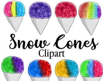 10 PACK Snow Cones Clipart, INSTANT DOWNLOAD, Shaved Ice Digital Graphic, Frozen Summer Treats, Raspas,Ice Cream, Slushie, Dessert Clipart