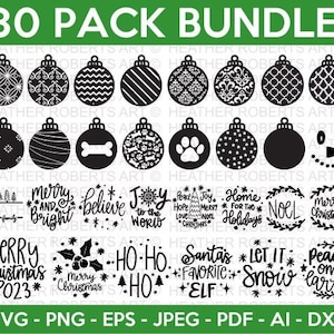 Pacote SVG de enfeites de Natal, enfeites redondos SVG, SVG de Natal, SVG de Natal 2022, SVG de inverno, letras à mão, arquivo cortado Cricut, silhueta