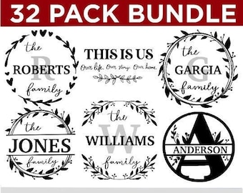 Family Monogram SVG Bundle, Split Alphabet SVG, Floral Monogram, Personalize, Split Monogram Frame Alphabet, Cut File for Cricut, Silhouette