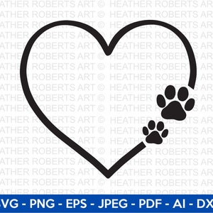 Dog Paw Heart Svg, Dog Svg, Paw SVG, Animal Paw Svg, Animal Svg, Dog Paw Print, Paw Print, Animal Print, Cut Files for Cricut, Silhouette