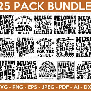 Paquete svg musical retro, paquete svg de música, svg musical, camisas amantes de la música, citas musicales, diseños retro, archivo cortado para cricut, silueta